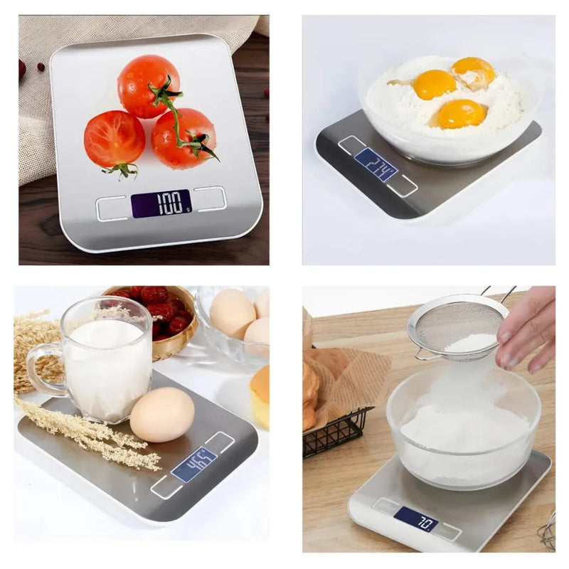 Balança de cozinha digital de alta precisão, 0,1 a 10 kg, em aço inoxidável.