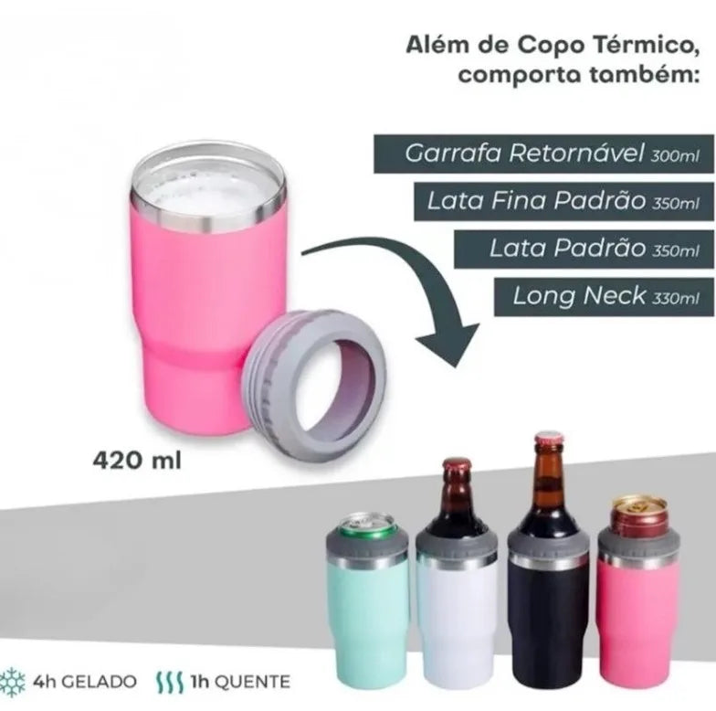 Copo térmico de 400ml com 5 opções em 1