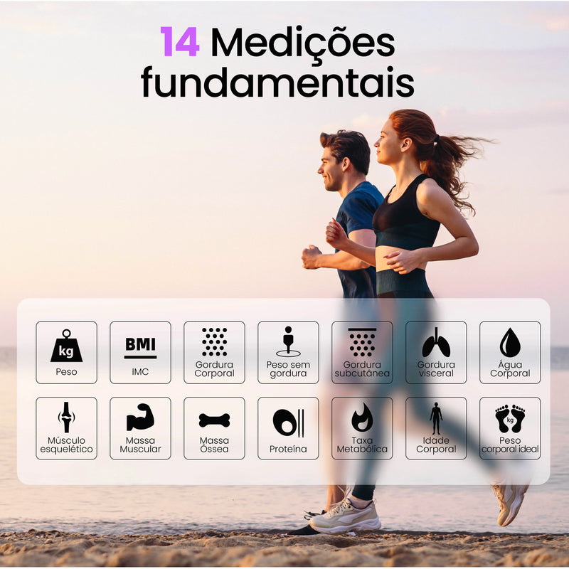 Balança Digital Inteligente Corporal com Bioimpedância LED, 28cm, 180kg com aplicativo multifunção
