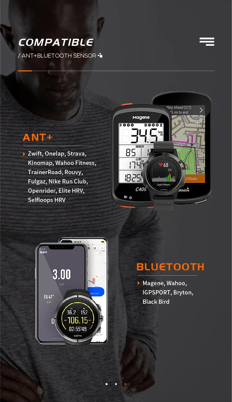 Sensor de frequência cardíaca Magene Mover H64 Dual Mode ANT Bluetooth