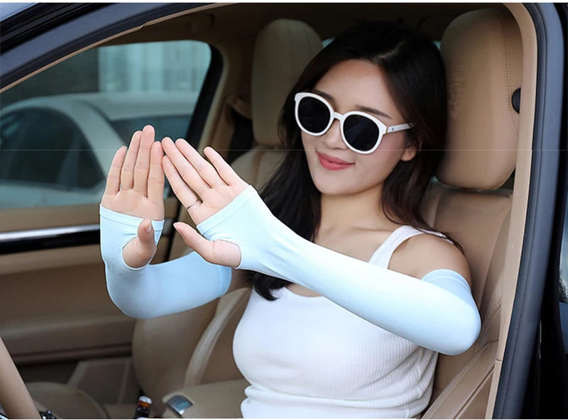 mangas de proteção solar UV para ciclismo, luvas longas sem dedos para treinno corrida caminhada