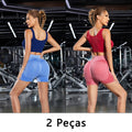 Short esportivo feminino 2 peças treino/yoga/corrida