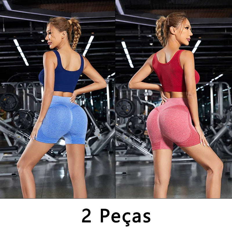Short esportivo feminino 2 peças treino/yoga/corrida