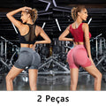 Short esportivo feminino 2 peças treino/yoga/corrida